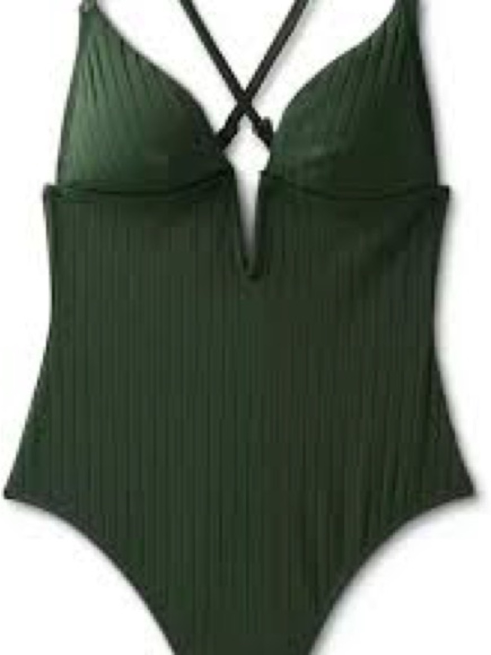 Shade & Shore Dark Green Ribbed One-Piece with Cross-Back Straps